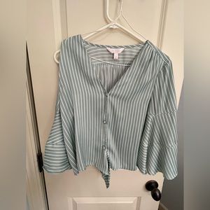 Lauren Conrad silk blouse in mint and white stripes